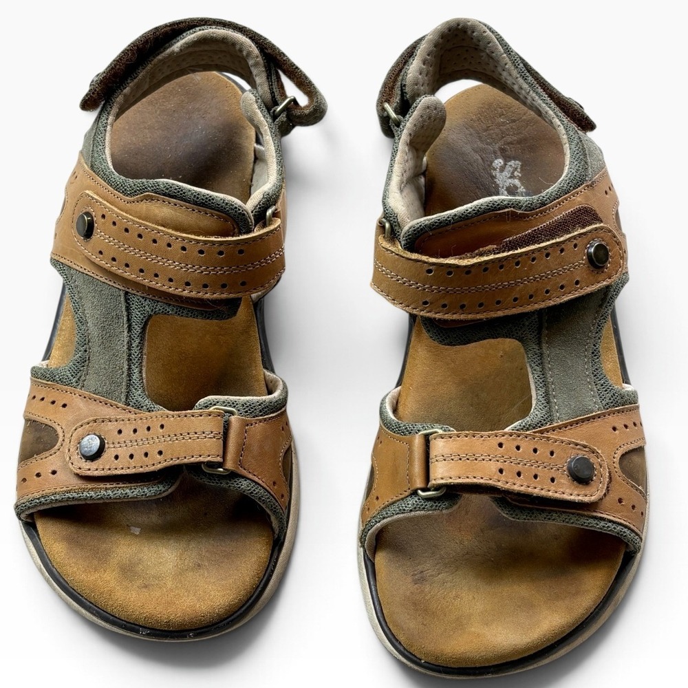 SAS Women's 8M Embark Sport Sandals Leather Mesh Brown/Green #364D